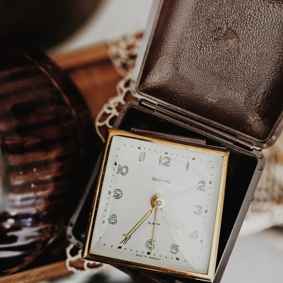 Vintage Square Guild-Hall German Made Gold Pocket Alarm Clock - Picture 1 of 3